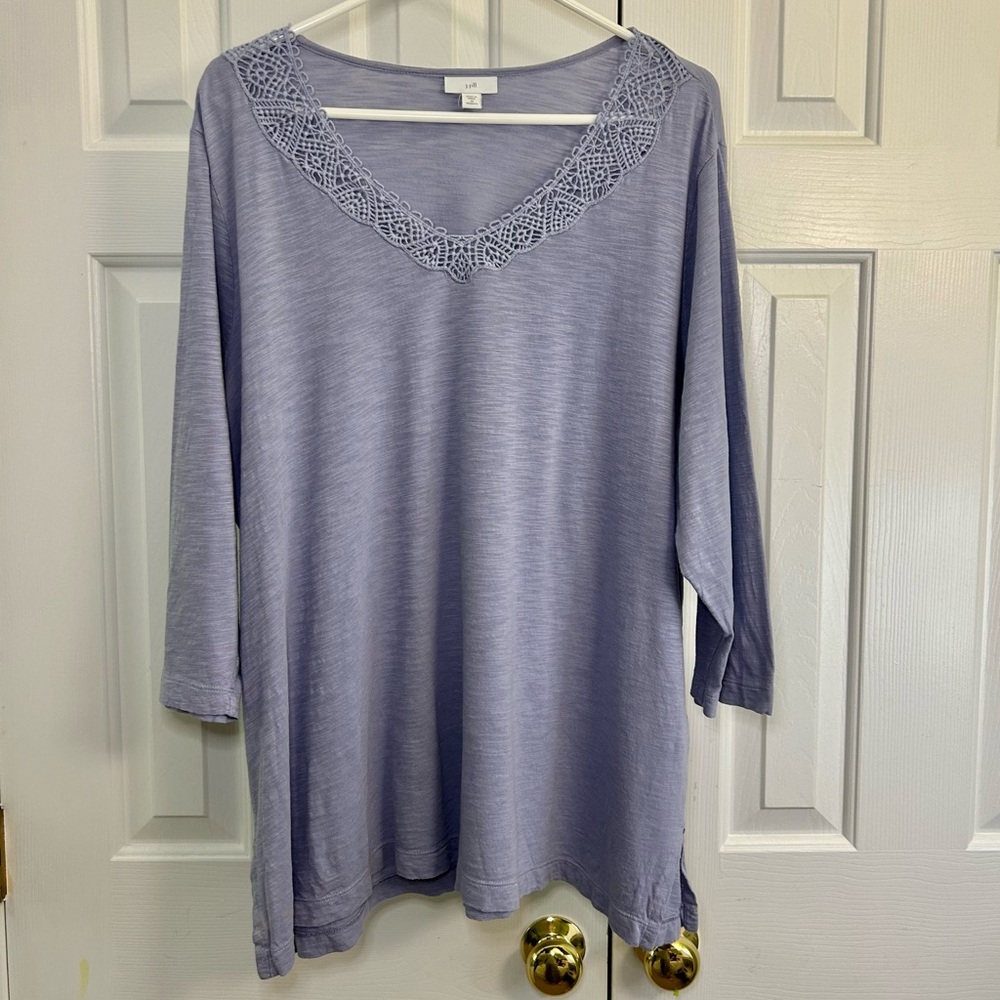 J Jill Dusty Lavender V-Neck 3/4 Sleeve Cotton & Modal Tunic Top Plus Size 2X